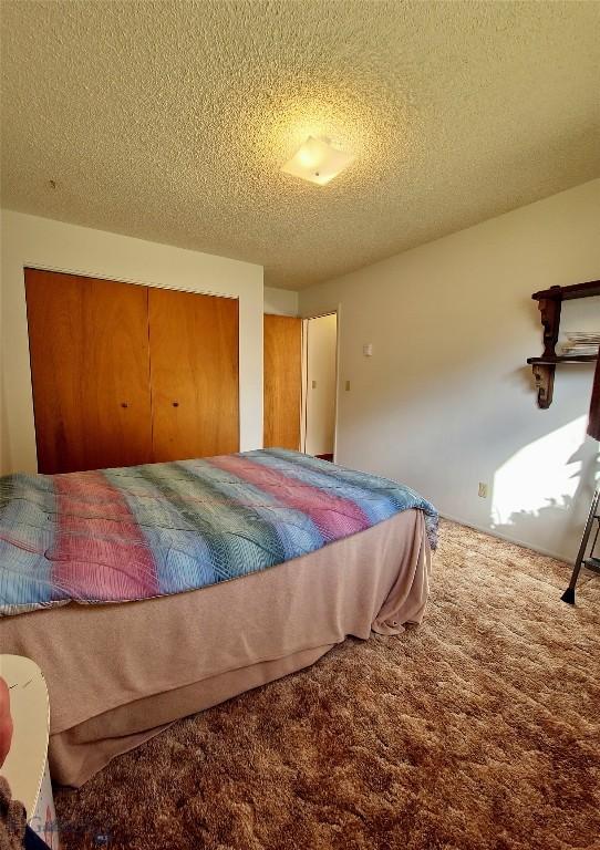 512 S Oak, Townsend, MT 59644 - bedroom with a textured ceiling, carpet floors, and a closet