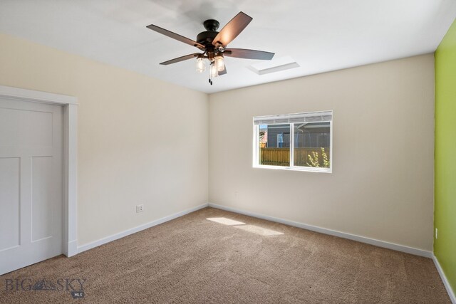 unfurnished bedroom with carpet flooring and ceiling fan