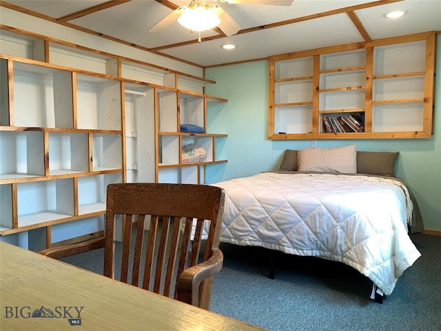 bedroom featuring carpet and ceiling fan