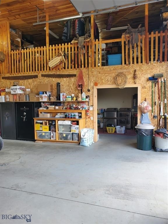 garage featuring a workshop area