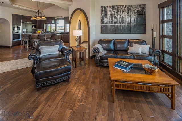 living room featuring dark hardwood / wood-style floors