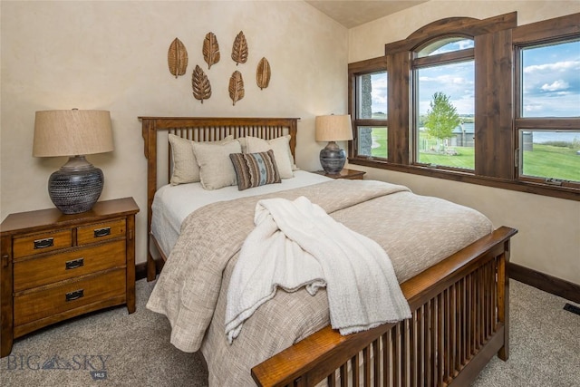 carpeted bedroom featuring multiple windows