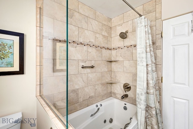 bathroom with shower / bath combination with curtain