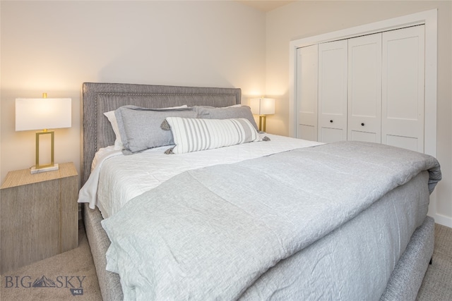 bedroom featuring a closet and carpet floors