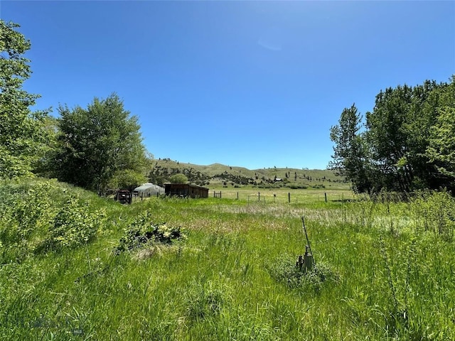 view of yard with a mountain view and a rural view