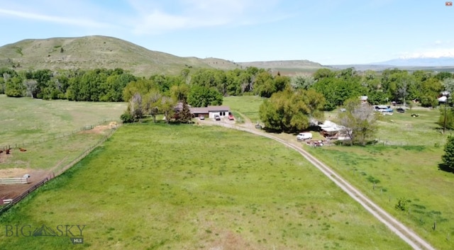 bird's eye view with a mountain view and a rural view