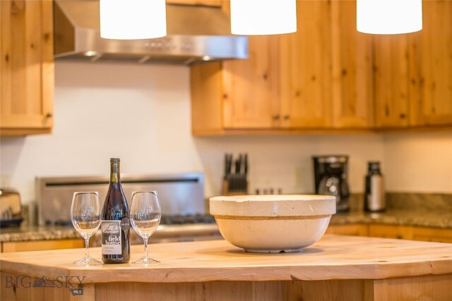 kitchen with range hood and wood counters