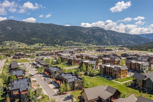 birds eye view of property with a mountain view