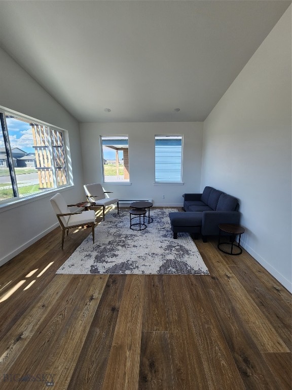 living room with dark hardwood / wood-style floors