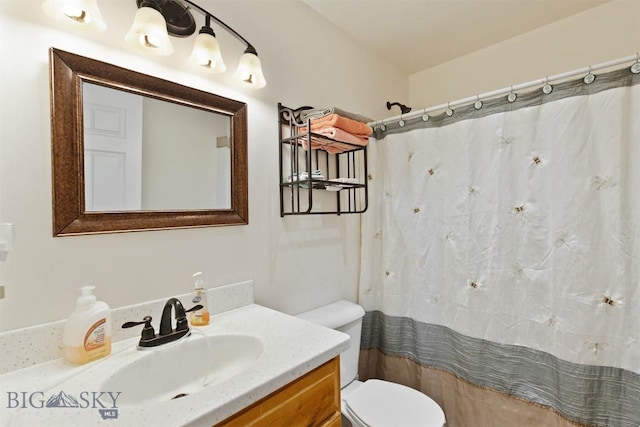 820 Miller Canyon Rd, Three Forks, MT 59752 - bathroom with toilet, vanity, and curtained shower