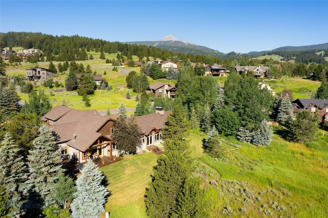 birds eye view of property featuring a mountain view