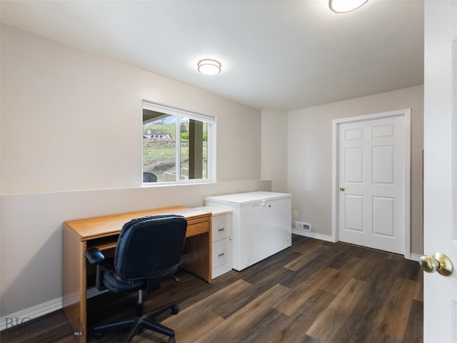 home office featuring dark hardwood / wood-style floors