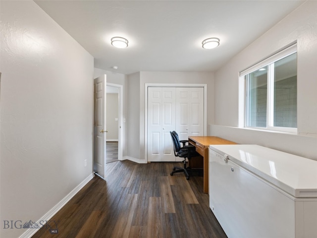 office space with dark hardwood / wood-style flooring