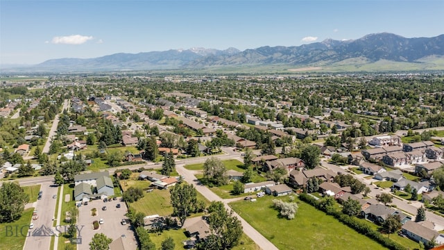 drone / aerial view featuring a mountain view