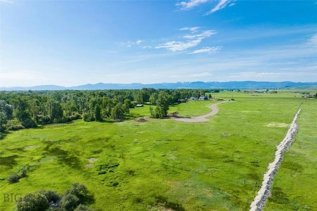 drone / aerial view with a mountain view and a rural view