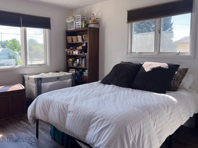 bedroom with dark hardwood / wood-style floors