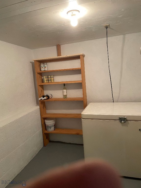 basement featuring white refrigerator