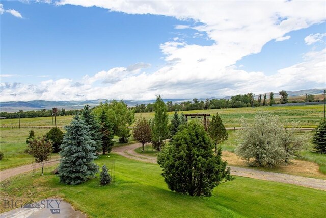 birds eye view of property with a rural view