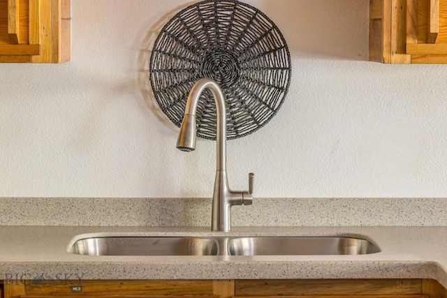 interior details with light countertops and a sink