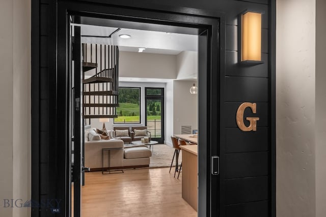 doorway featuring light hardwood / wood-style floors