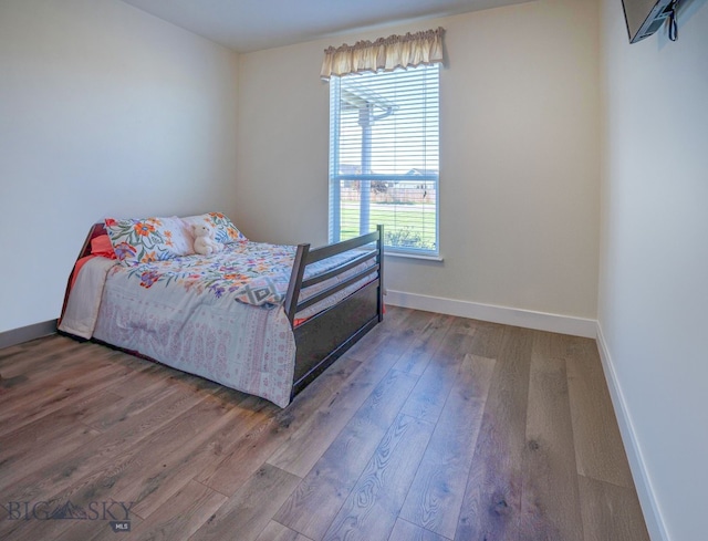 bedroom with hardwood / wood-style floors