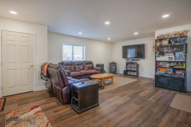 living room with dark wood-type flooring