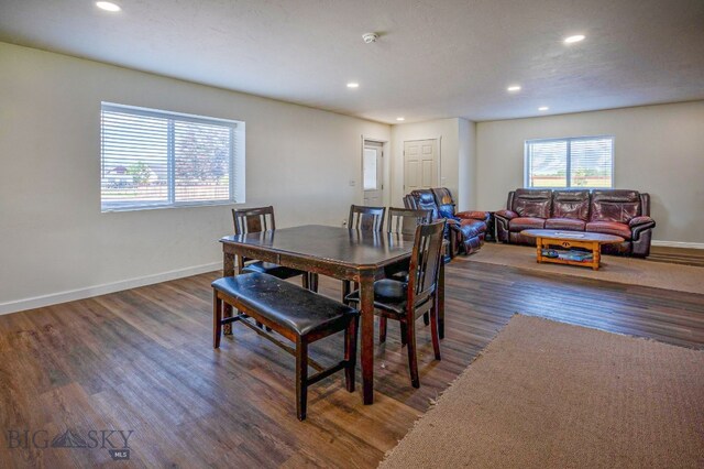 dining area with dark hardwood / wood-style floors