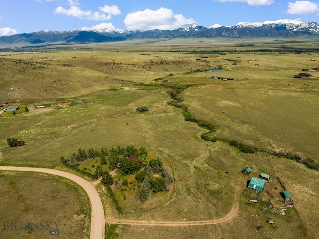 aerial view featuring a mountain view and a rural view