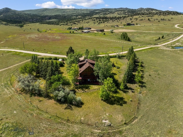 bird's eye view with a mountain view and a rural view