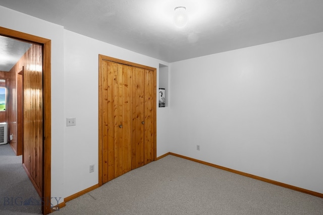 unfurnished bedroom with carpet flooring and a closet