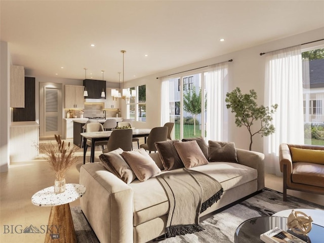 living room with light wood-type flooring