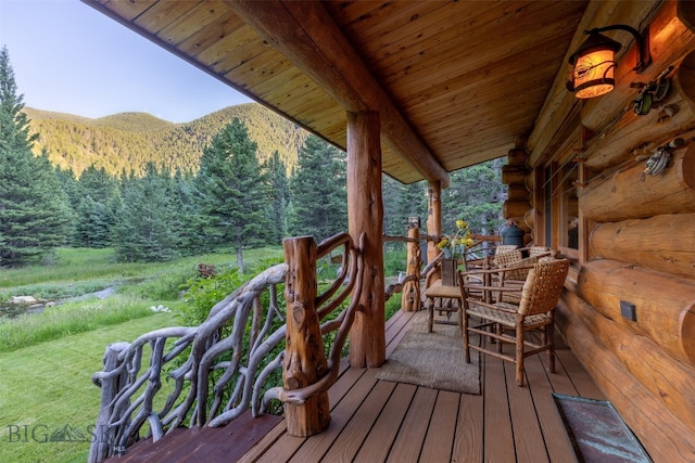 deck featuring a mountain view