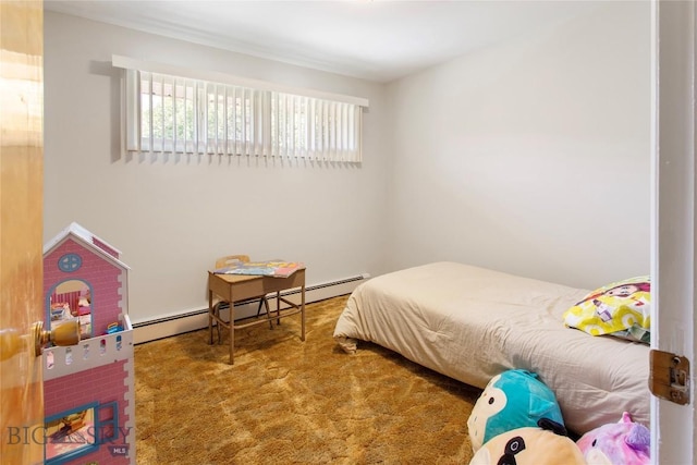 bedroom featuring a baseboard radiator and carpet flooring