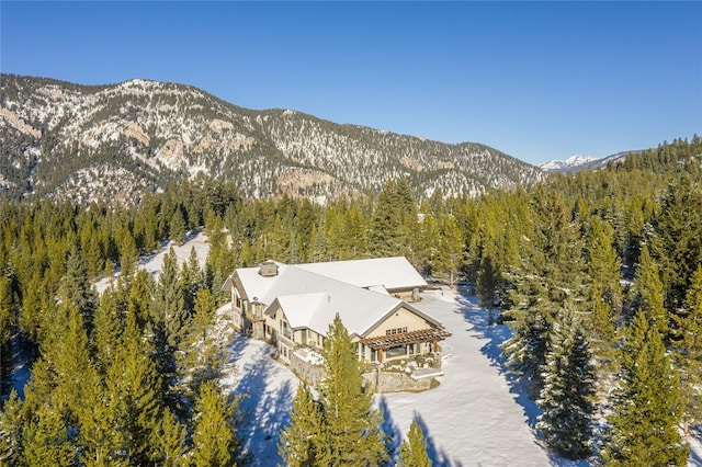 drone / aerial view featuring a mountain view