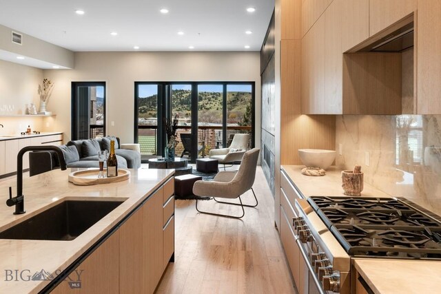 kitchen featuring modern cabinets, a sink, and gas stove