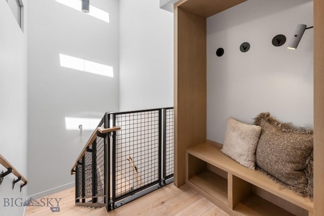 mudroom with baseboards and wood finished floors