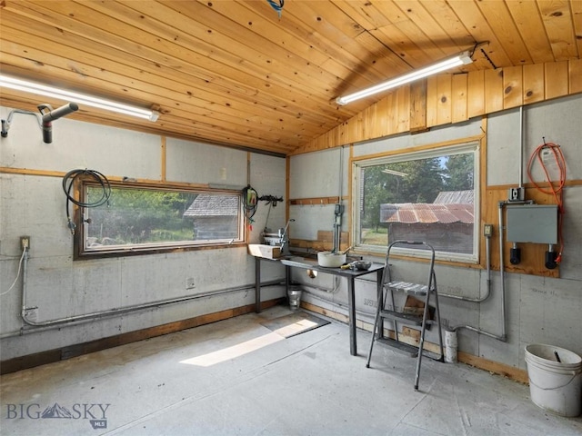 basement with wood ceiling