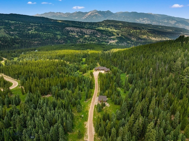 drone / aerial view featuring a mountain view