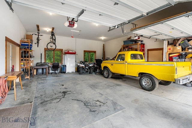 garage with a garage door opener