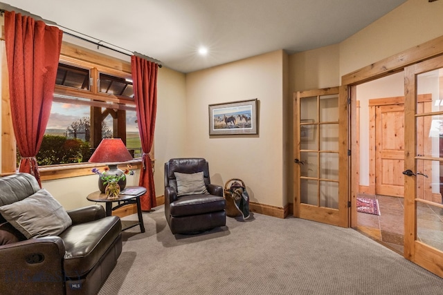 sitting room with light carpet