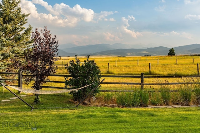 view of yard featuring a mountain view and a rural view