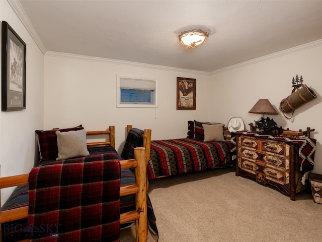 carpeted bedroom with crown molding