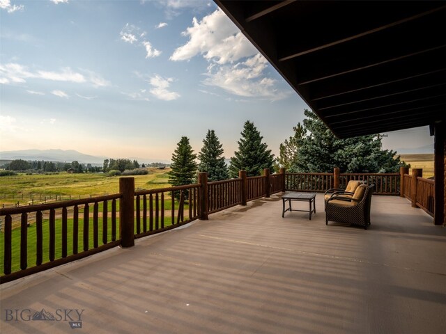 deck featuring a rural view