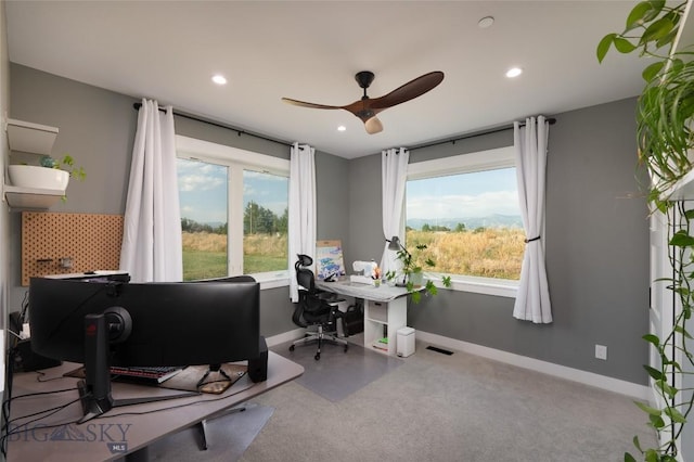 home office featuring ceiling fan