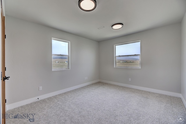 unfurnished room with light colored carpet