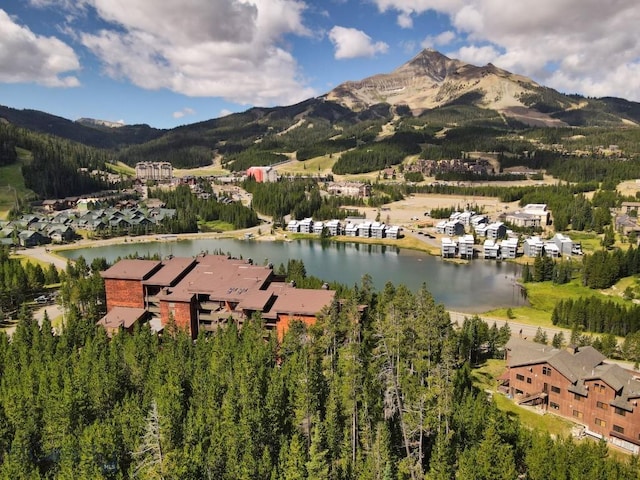 aerial view with a water and mountain view