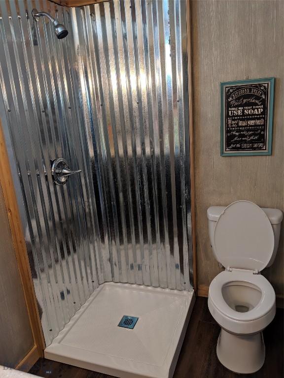 bathroom with a shower and toilet