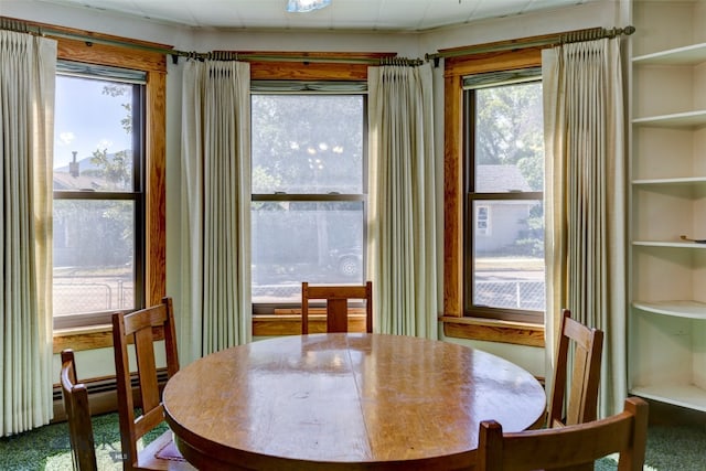 dining area with built in shelves