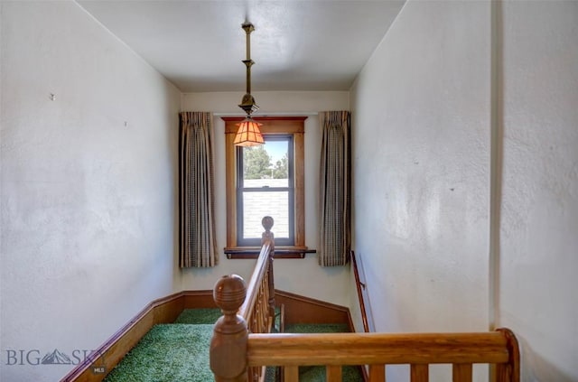 stairway with carpet and baseboards