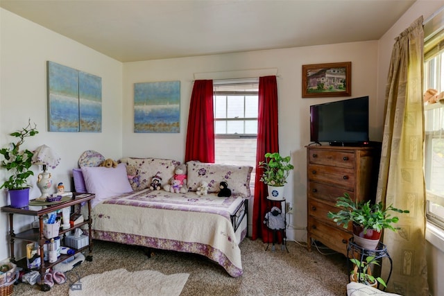 bedroom featuring multiple windows and carpet floors